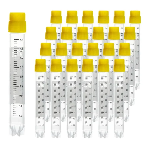 Miniatura 16 de Cryoviales de 0.0 fl oz, 25Pcs Cryotubes con código de barras lateral, frascos de esterilización con rosca externa, tubos de muestra con tapas Azul