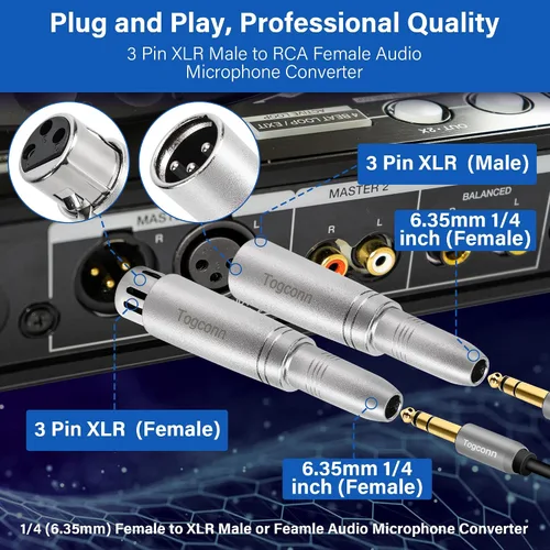 Miniatura 3 de Adaptador TRS de 1/4" a XLR 2 paquete - Adaptadores XLR macho y hembra de 6.35mm 1/4