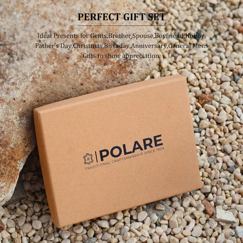 Miniatura 6 de Polare - Cartera plegable de cuero de grano completo para hombre, con bloqueo RFID, ranura para AirTag y bolsillo YKK con cremallera para monedas