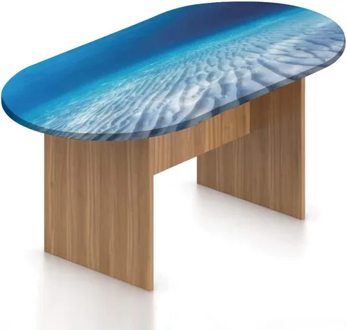 Miniatura 23 de XISUNYA Mantel ajustable ovalado de poliéster elástico, decoración del océano, mantel ajustable con estampado de playa y isla tropical, se adapta a