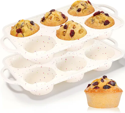 Miniatura 9 de CAKETIME Molde para mini muffins, molde para mini cupcakes con marco reforzado de metal, moldes para muffins de silicona antiadherentes con asa