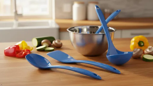 Miniatura 10 de Reston Lloyd Juego de utensilios de cocina 100% melamina, cucharón antiarañazos, cuchara, cuchara ranurada y espátula, fácil de sostener, juego