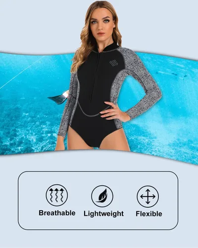 Miniatura 3 de Seaskin Traje de neopreno de una pieza de manga larga para mujer, corto 2mm