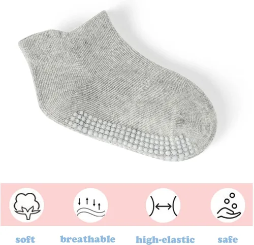 Miniatura 5 de Dorobios Calcetines de algodón con agarre antideslizante para bebé, calcetines de algodón con agarre para niños 2-3T, coloridos 6 pares