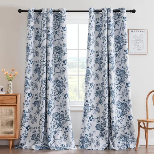 Miniatura 12 de H.VERSAILTEX - Cortinas opacas de 63 pulgadas de largo, juego de 2 paneles, estampado floral, cortinas de estilo campestre para sala de estar
