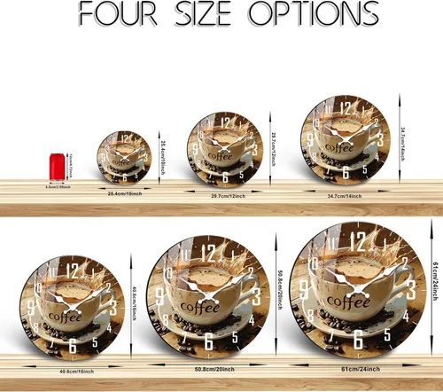 Miniatura 4 de Reloj de pared de cocina, 10 pulgadas, vintage, con letrero de café, funciona con pilas, reloj de cuarzo silencioso sin tictac para dormitorio, Taza