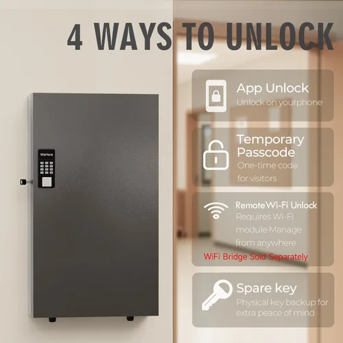 Miniatura 3 de WeHere Caja de bloqueo inteligente de 360 teclas, gabinete de llaves de montaje en pared con aplicación de gestión de llaves