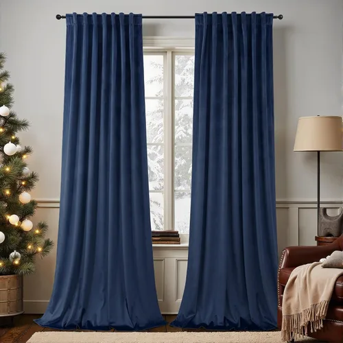 Miniatura 23 de Cortinas de terciopelo opacas para oscurecer la habitación de 63 pulgadas de largo para sala de estar, comedor, 2 paneles, privacidad pesada