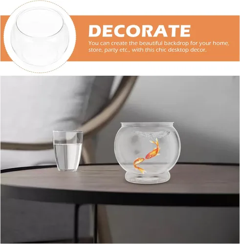 Miniatura 6 de POPETPOP - Cuenco de plástico pequeño para pecera, para escritorio, acuario, cuenco redondo transparente para plantas, hogar, oficina, jardín