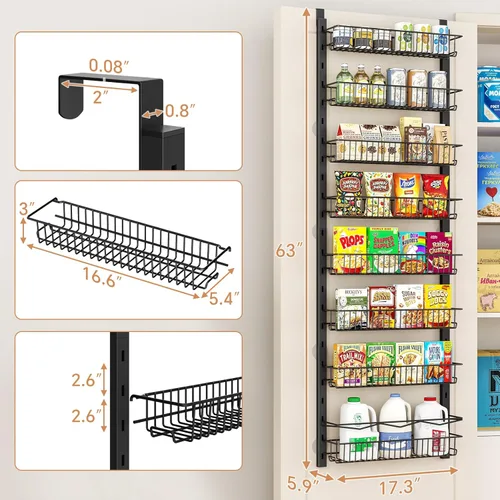 Miniatura 3 de MIAOLI Organizador de despensa sobre la puerta, estantes de gabinete con estante de especias ajustable de 8 niveles, organizador de condimentos Negro