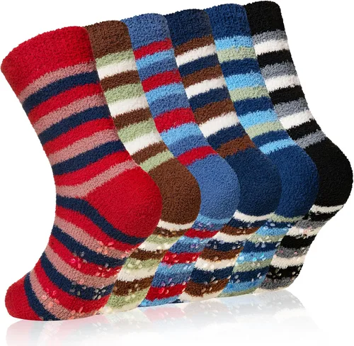 Eyean Calcetines peludos para niños, antideslizantes, suaves y esponjosos, calcetines cálidos de felpa acogedora para niños y niñas, 6 pares