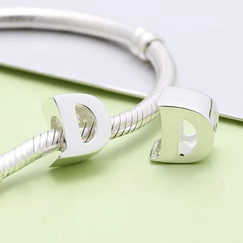 Miniatura 3 de Abalorio de plata de ley 925 con letra inicial de la A a la Z, se adapta a pulseras Pandora, collar, Plata esterlina