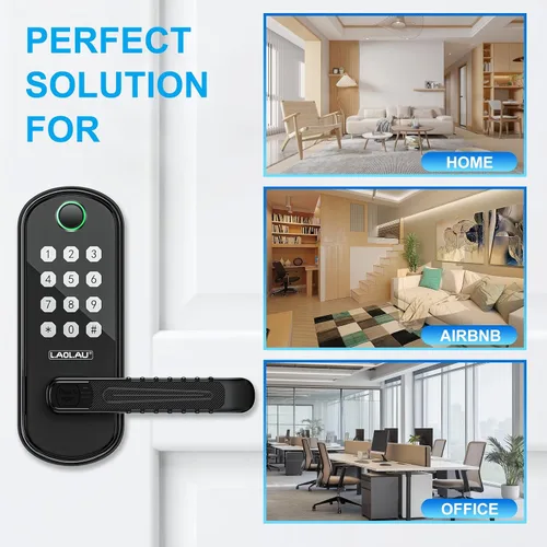 Miniatura 5 de B04 - Cerradura electrónica de puerta con teclado y asa, cerradura de puerta inteligente de entrada sin llave, control remoto por aplicación, Negro