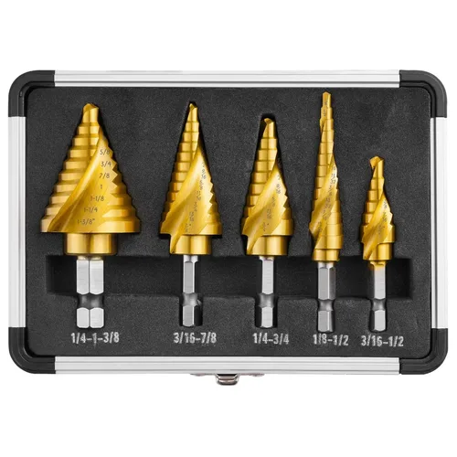 Miniatura 10 de Juego de brocas de 5 piezas, 50 tamaños, con revestimiento de titanio HSS para metal, acero inoxidable, aluminio, hierro, madera y plástico