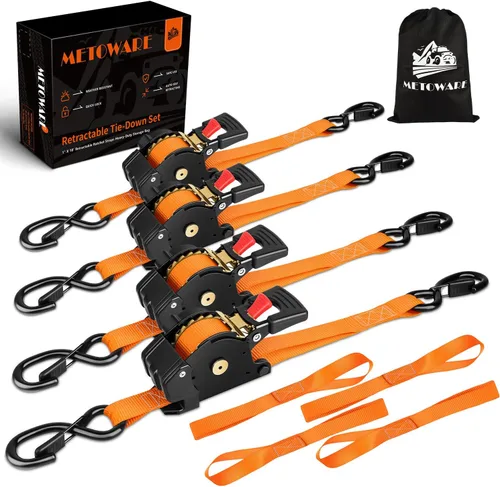 Miniatura 12 de METOWARE Correas de trinquete retráctiles (paquete de 2) – 1 pulgada x 10 pies (1500 libras de resistencia a la rotura) – Correas de amarre