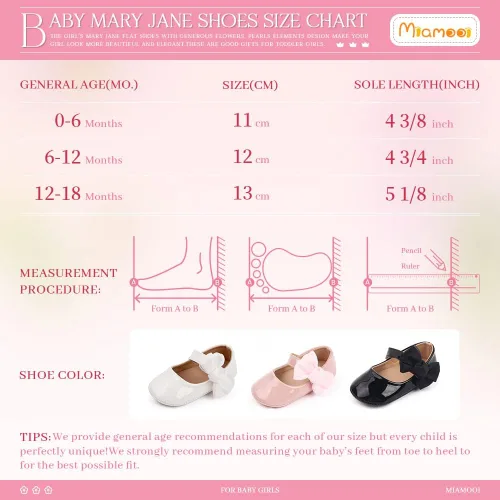 Miniatura 6 de Miamooi Zapatos de vestir de boda para bebés y niñas, zapatos de ballet con lazo de princesa Mary Jane, zapatos planos para primeros pasos, zapatos