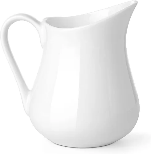 Gurygo - Jarra de crema de 8 oz con asa - Jarra pequeña clásica de porcelana blanca fina - Jarra pequeña para café y leche - Apto para microondas y