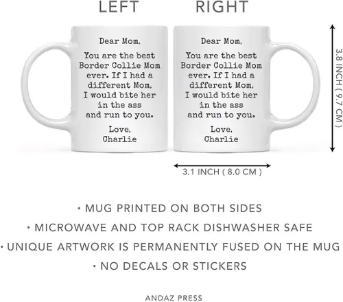 Miniatura 4 de Andaz Press Taza de café personalizada divertida con texto en inglés "Dog Mom", regalo de broma para la mejor mamá de perro Border Collie, morder