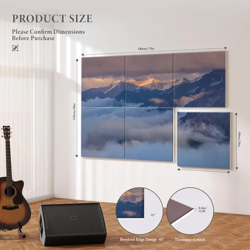 Miniatura 2 de JBER Paquete de 6 paneles acústicos artísticos, paneles de pared insonorizados de 72 x 48 pulgadas, paneles de pared autoadhesivos grandes, paneles