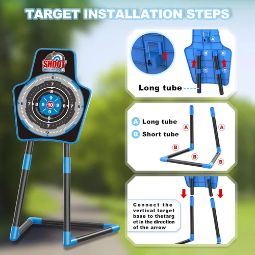 Miniatura 4 de SpringFlower 2 Bow and Arrow Sets with LED Light-up,2 Foam Dart Guns for Kids 5 6 7 8 9 10+ Years Old, Archery Set with Standing Target for Boys &