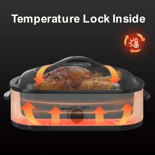 Miniatura 3 de Horno asador eléctrico de 14 cuartos de galón, horno asador de pavo, tapa de autofundación, bandeja extraíble, control de temperatura de rango