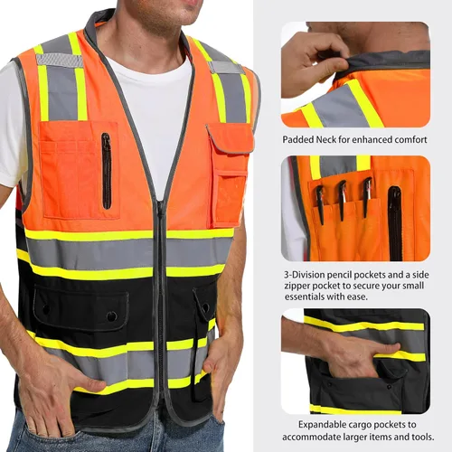 Miniatura 3 de ArcRidge Chaleco de seguridad reflectante para hombres y mujeres, chaleco de construcción de alta visibilidad, tiras reflectantes de doble tono