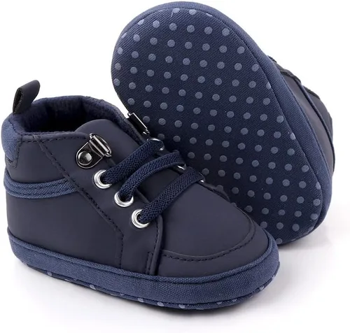 Miniatura 3 de Sekantrol Zapatos de cuna para recién nacidos, zapatos de bebé para niños y niñas, suela de goma suave, zapatos de moda de caña alta antideslizantes