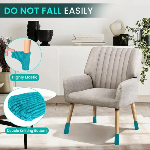 Miniatura 5 de 16 Piezas Protectores de Calcetines para Patas de Silla Premium Color Verde Aguamarina para Suelos de Madera Dura - No se Caen Fácilmente - Muy