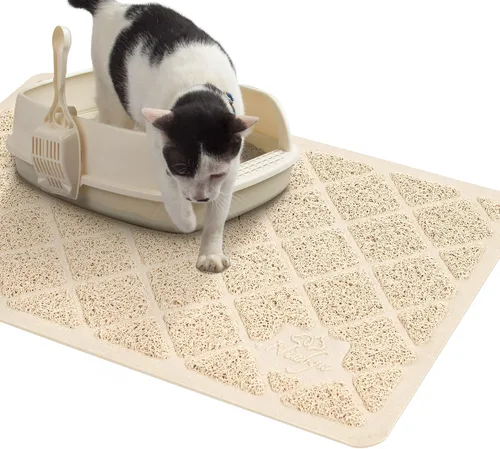 Miniatura 11 de Niubya Tapete de arena para gatos de alta calidad, tapete para caja de arena con respaldo antideslizante e impermeable, tapete suave para patas