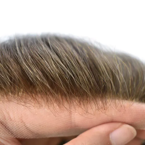 Miniatura 42 de Sistema de repuesto de cabello humano europeo con encaje frontal suizo para hombre, tupé para hombre, pieza de cabello, nudo blanqueado, línea #17