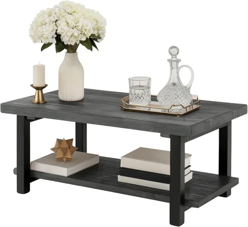 Miniatura 15 de Alaterre Furniture - Mesa auxiliar de 3 niveles de madera maciza Pomona con estantes de almacenamiento – Mesa lateral o mesita de noche rústica