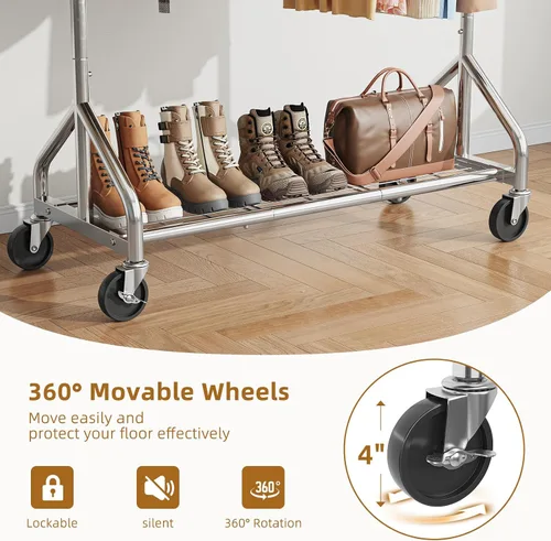 Miniatura 5 de Simple Trending Perchero resistente con carga de 450 libras, perchero para colgar ropa, perchero con ruedas y estantes, para el dormitorio, cuarto