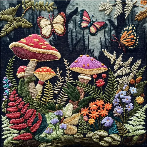 Rompecabezas de jardín de hongos para adultos de 1000 piezas, rompecabezas de mariposa de hongos del bosque, rompecabezas de flores, naturaleza,