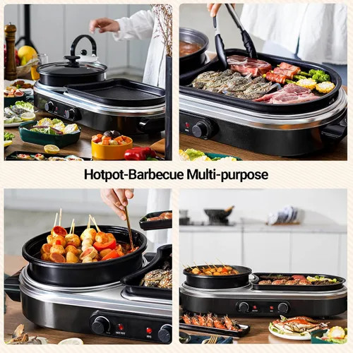 Miniatura 6 de Parrilla eléctrica con olla caliente, parrilla eléctrica 2 en 1, parrilla de barbacoa coreana sin humo para interiores, olla eléctrica antiadherente