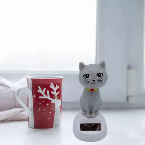 Miniatura 2 de Solar Cat Bobble Head - Juguete para gatos bailando con energía solar para tablero o escritorio gris