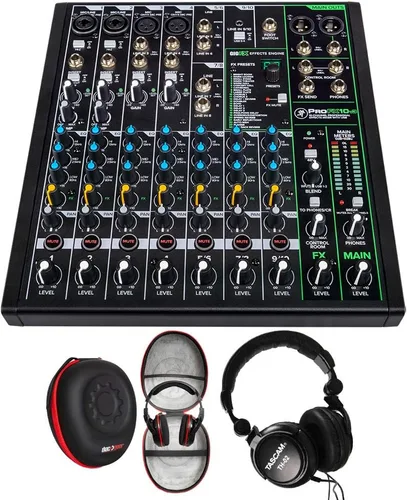 Mackie PROFX10V3 Mezclador de efectos profesionales de 10 canales con paquete USB con auriculares Tascam cerrados Pro y estuche rígido Deco Gear (3