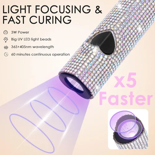 Miniatura 2 de Linssy Luz UV de mano de 10 W para uñas de gel, mini lámpara de uñas con USB recargable para esmalte de gel, arte de uñas 3D y uso doméstico (rosa)
