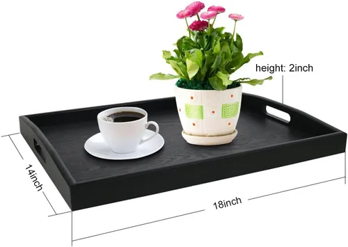 Miniatura 4 de DILLMAN Bandeja de servir grande rectangular de madera negra bandeja de comida bandeja de mayordomo bandeja de desayuno con asas (pequeña)