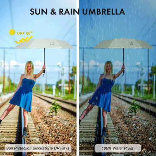 Miniatura 5 de Xiuying Feng Paraguas de viaje a prueba de viento ligero sol y lluvia paraguas para mujeres y hombres protección UV varios colores regalos