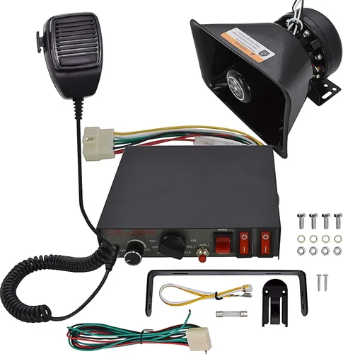 Altavoz de sirena de policía - DC 12 V 200 W Kit de sistema PA para coche con bocina de sirena de emergencia Altavoz fuerte 9 sonido Micrófono de