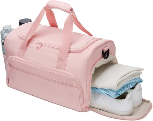 Miniatura 12 de Bolsa de gimnasio para hombres y mujeres, pequeña bolsa deportiva con bolsillo húmedo y compartimento para zapatos, bolsa de lona resistente al agua