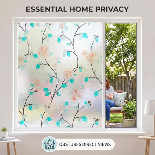 Miniatura 2 de Película decorativa para ventana, diseño de flores, película de privacidad de vidrio de adherencia estática para puerta, tintes de ventana
