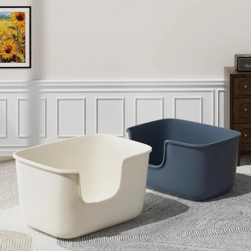 Miniatura 6 de Vealind Caja de arena grande para gatos de interior, caja de arena de entrada alta y baja de 22.2 x 14.9 x 12 pulgadas, cajas de arena altas con Gris