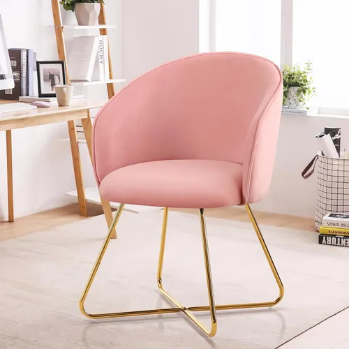 Miniatura 15 de Furniliving Silla de tocador beige, silla de terciopelo para sala de estar, sillas de concha con patas de madera, silla de maquillaje