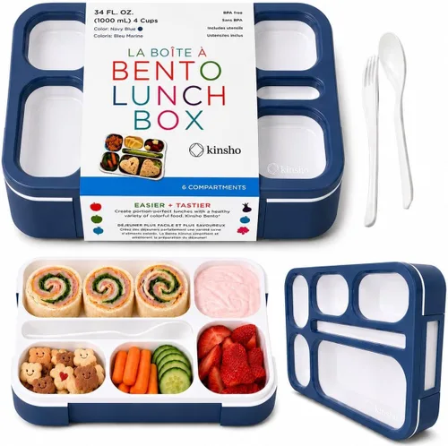 Miniatura 19 de Contenedor de lonchera Bento-Box para niños, niñas, mujeres, kit de 6 compartimentos para porciones escolares, cajas de comida o aperitivos para Rosa