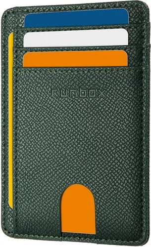 Miniatura 32 de RUNBOX Carteras de cuero minimalistas y delgadas con bloqueo RFID para bolsillo frontal, portatarjetas para hombres y mujeres, regalos para hombres