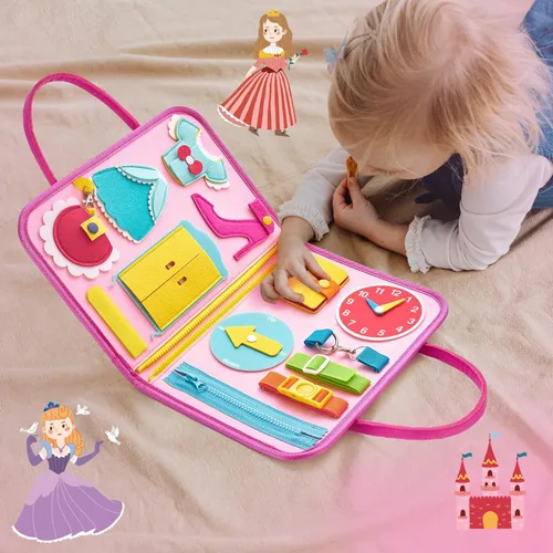 Miniatura 8 de Libro silencioso de princesa rosa de lujo Freebear, tablero sensorial de actividades Montessori para niñas de 1 a 4 años, juguetes educativos
