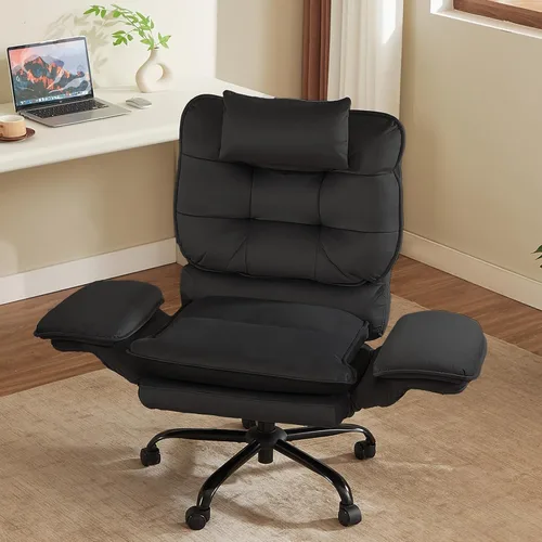 Miniatura 14 de Bestier Silla de oficina con patas cruzadas, silla cruzada con brazos ajustables, silla ejecutiva de terciopelo reclinable de 135° con ruedas, silla