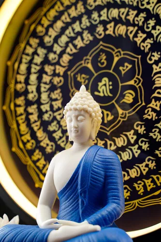 Miniatura 2 de Houlu Lámpara de mesa LED con estatua de Buda azul y círculo, estatua de Buda de cerámica para decoración del hogar
