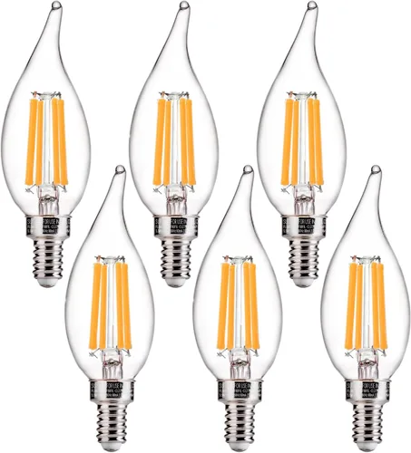 Miniatura 26 de FLSNT Bombillas LED para candelabro CA11 E12, bombillas LED regulables, equivalente a 40 W, luz blanca cálida de 2200 K, 330 lm, acabado de vidrio